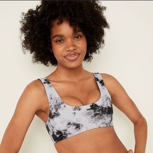 Victoria’s Secret PINK Black Marble 4-Way Reversible Plunge Swim Bikini Top NWT